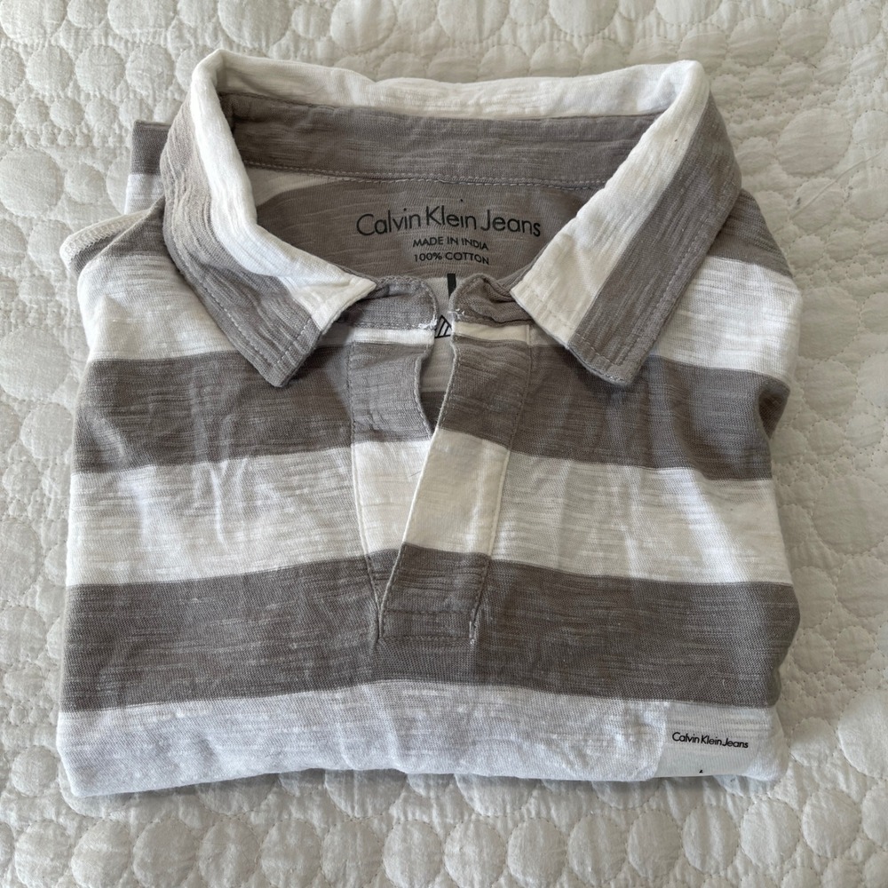 Calvin Klein Jeans Men Striped Polo Shirt Casual Short Sleeve Cotton Size‎ L - Picture 4 of 9